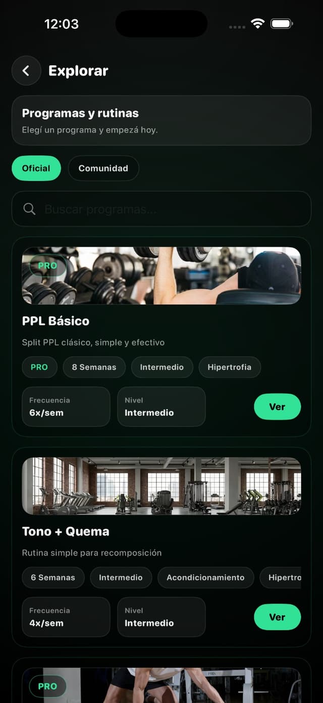 Explorar gimnasios y comunidades disponibles en Treino
